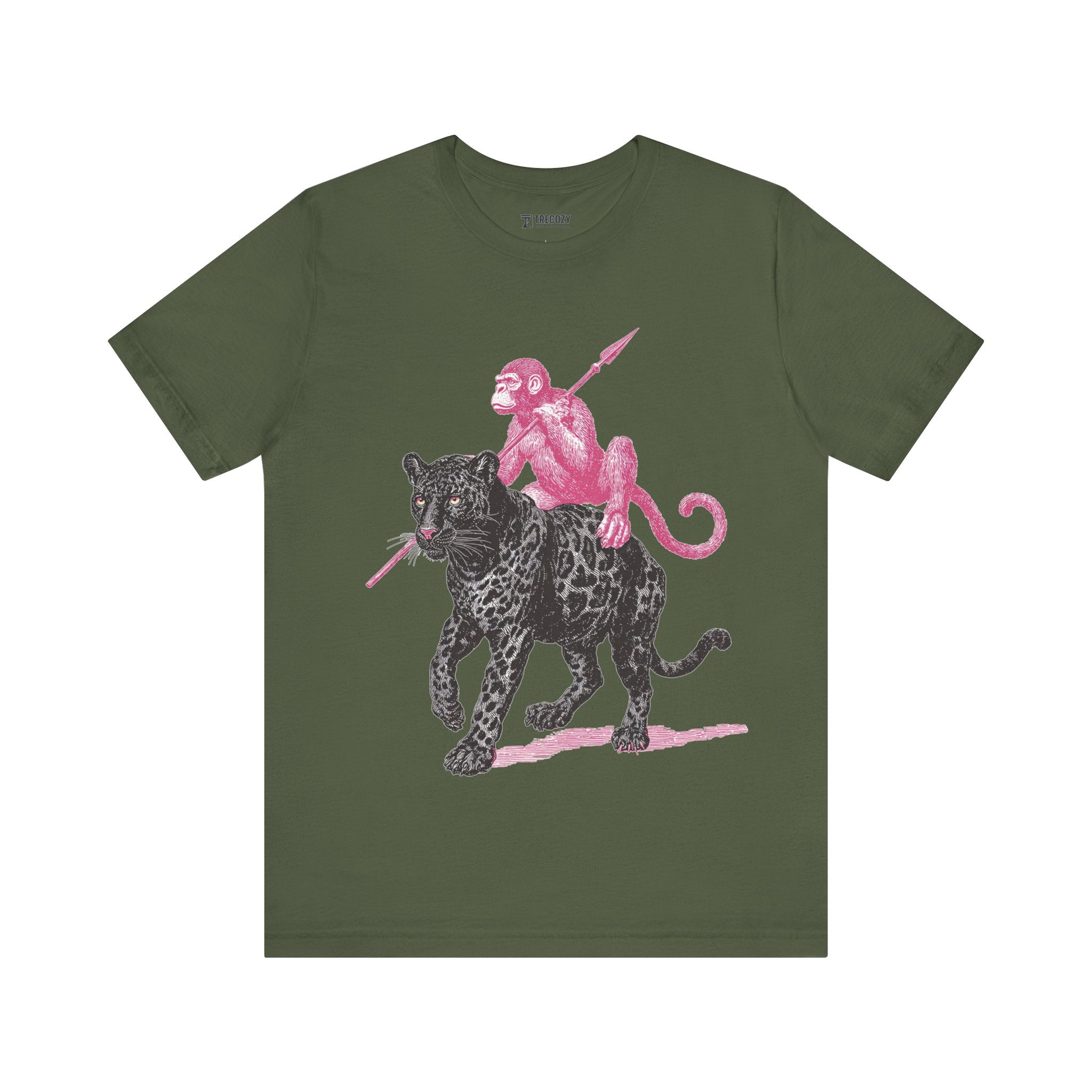 Warrior Monkey & Panther – Bold Tribal-Inspired T-Shirt, Fierce Jungle Duo Graphic Tee, Bold Animal Print Shirt