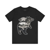 Bear & Fish – Nature T-Shirt, Artisan Wildlife Graphic Tee, Bear Graphic T-Shirt, Wildlife Lover Shirt
