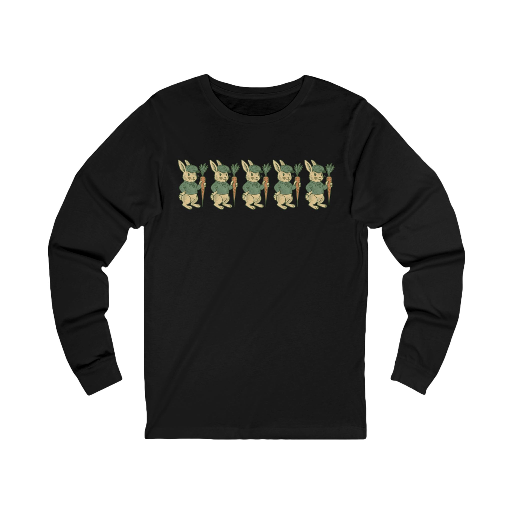 Unisex Jersey Long Sleeve Tee with Playful Rabbit Design, Cute Gift for Nature Lovers, Perfect for Spring Outings, Eco-Friendly Fashion