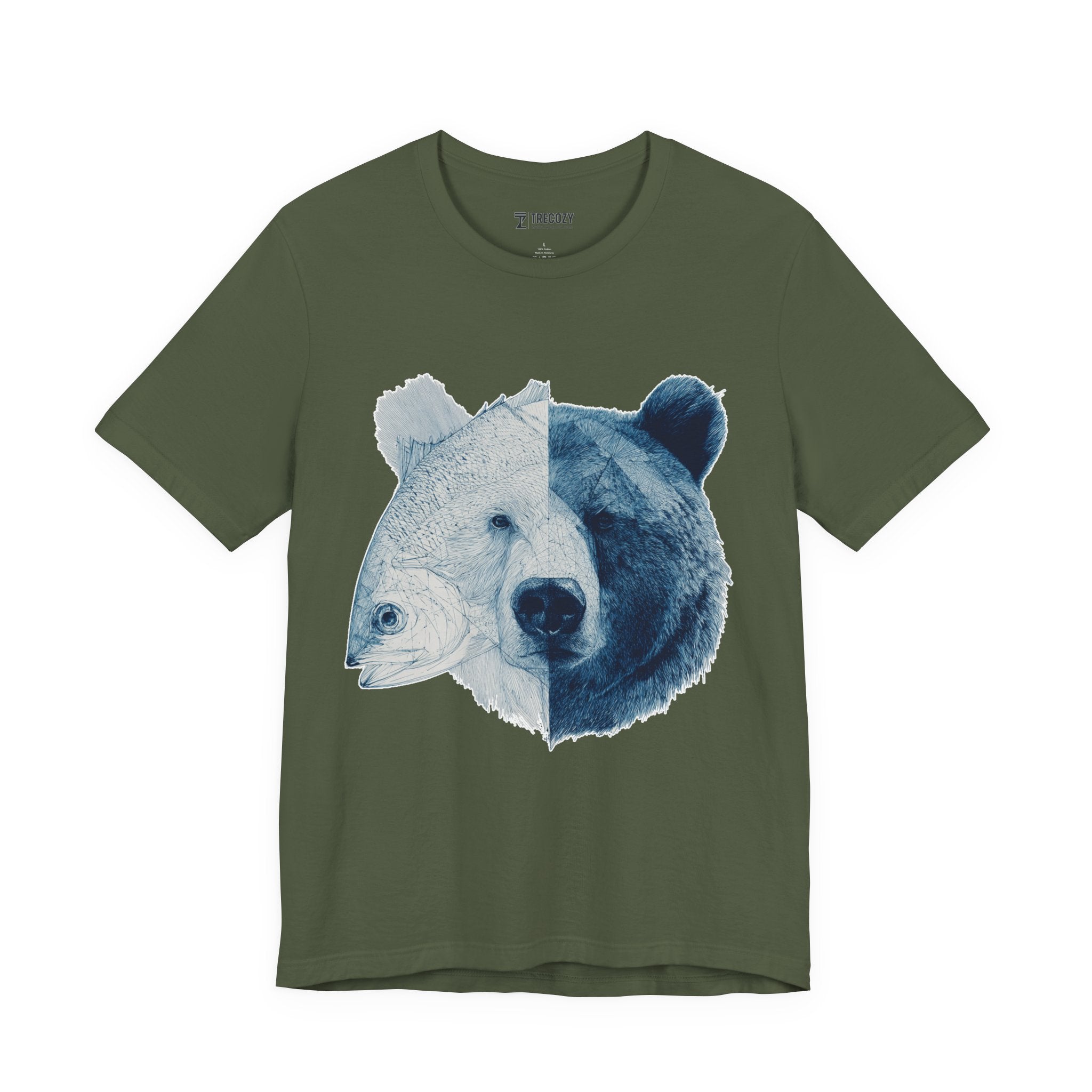 Bear & Fish Duality – Artistic Wildlife Fusion T-Shirt, Nature-Inspired Graphic Tee