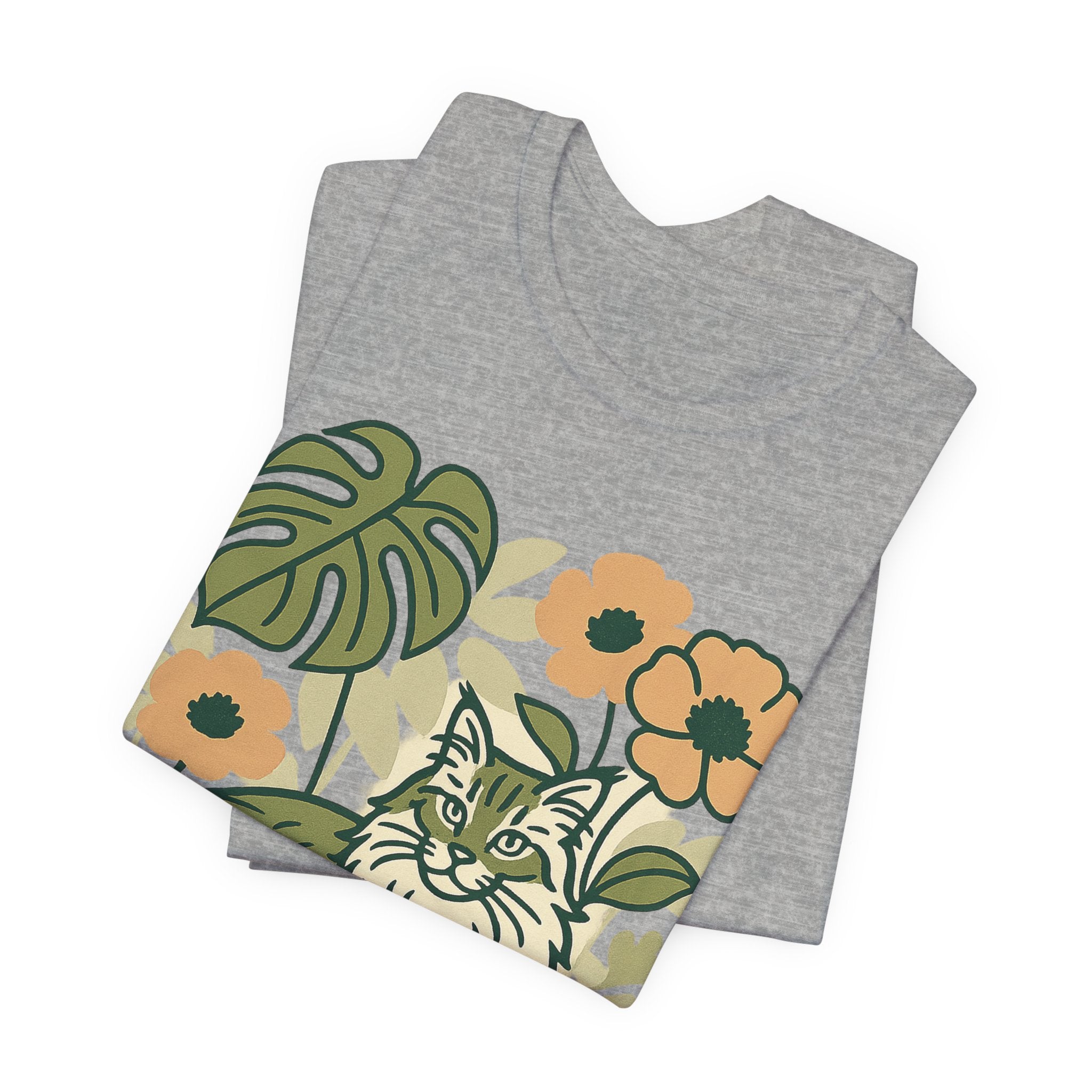 Cat with Plants Tee, Unisex Graphic Shirt, Pawsome Travel Shirt, Pet Lover Gift, Outdoor Adventure Apparel