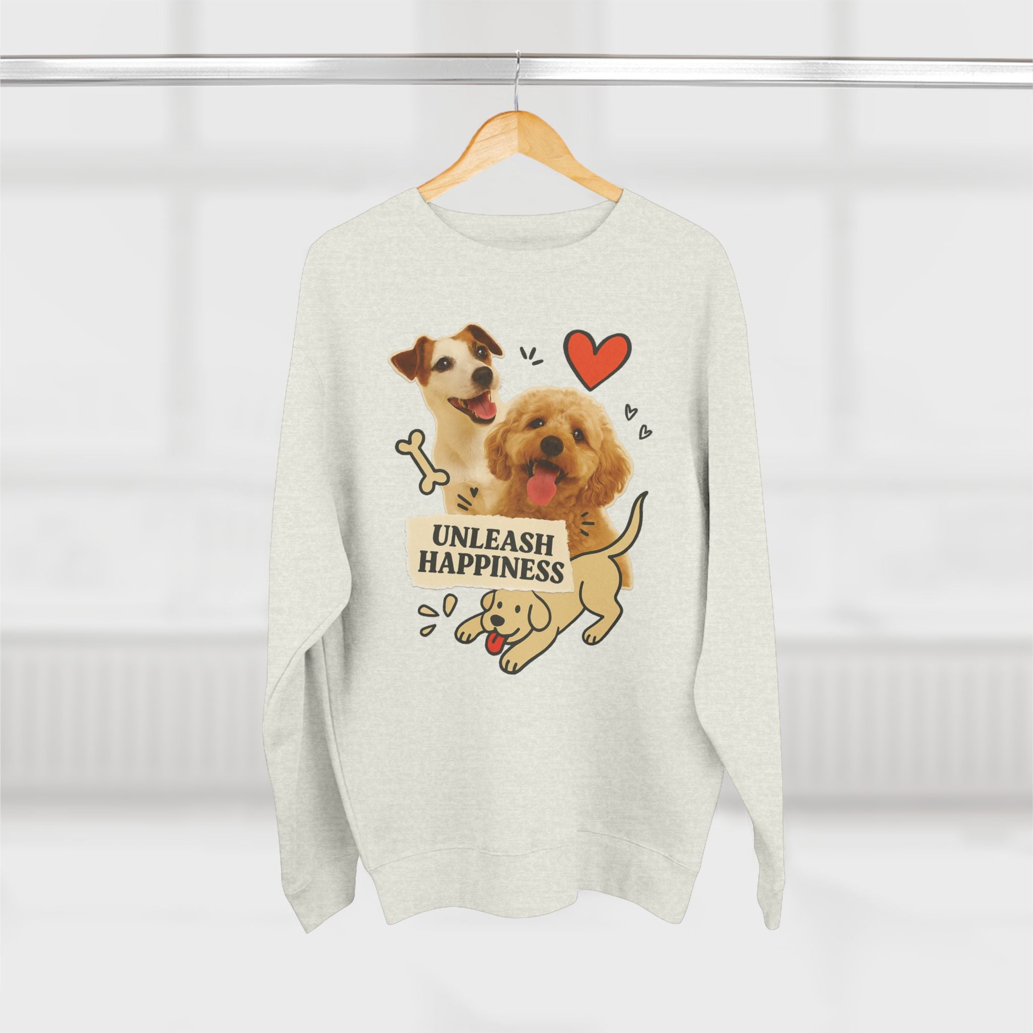 Unleash Happiness Dog Sweatshirt, Funny Pet Lover Gift, Cute Unisex Crewneck, Animal Lover Apparel, Cozy Gift for Dog Owners
