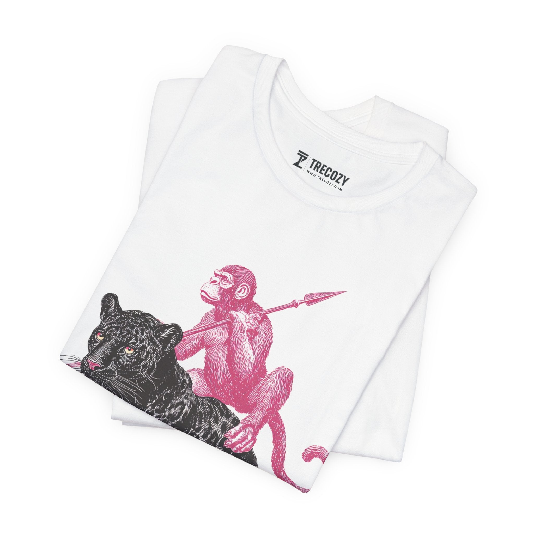 Warrior Monkey & Panther – Bold Tribal-Inspired T-Shirt, Fierce Jungle Duo Graphic Tee, Bold Animal Print Shirt