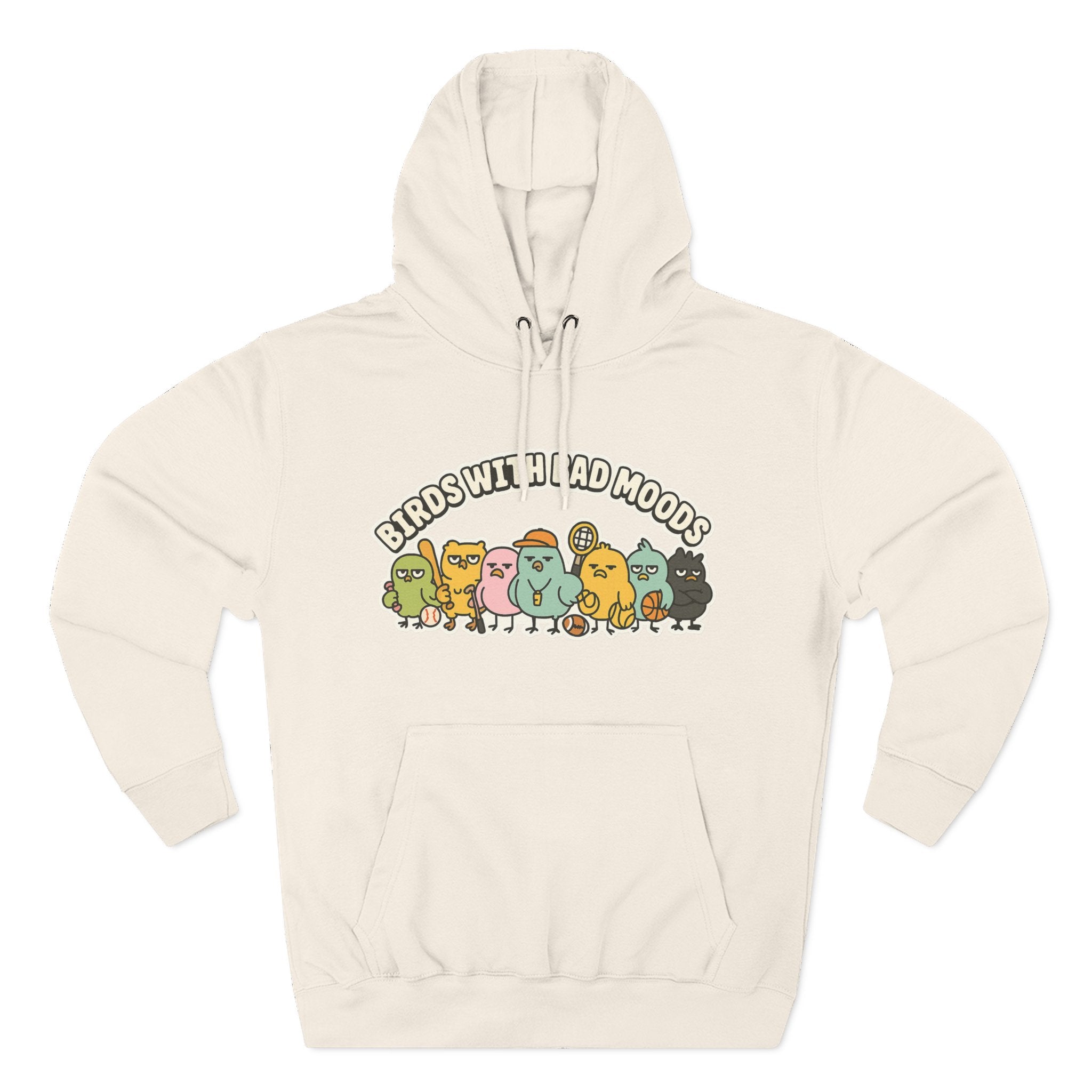 Birds with Bad Moods Adorable Fleece Hoodie, Cozy Sweatshirt, Relaxed Apparel, Gift for Friends, Casual Wear, Chill Hoodie