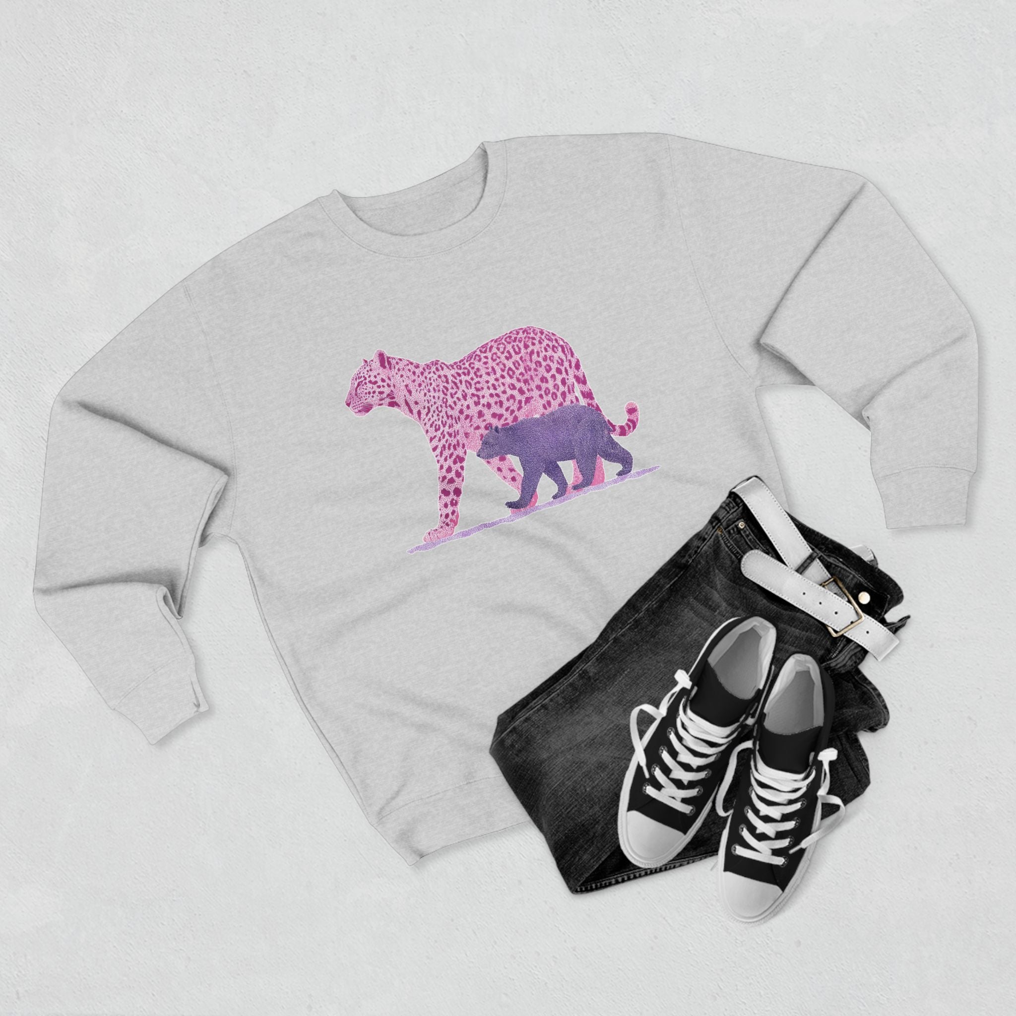 Pink Leopard Unisex Crewneck Sweatshirt, Animal Lover Gift, Eco-Friendly Apparel, Matching Sweatshirts