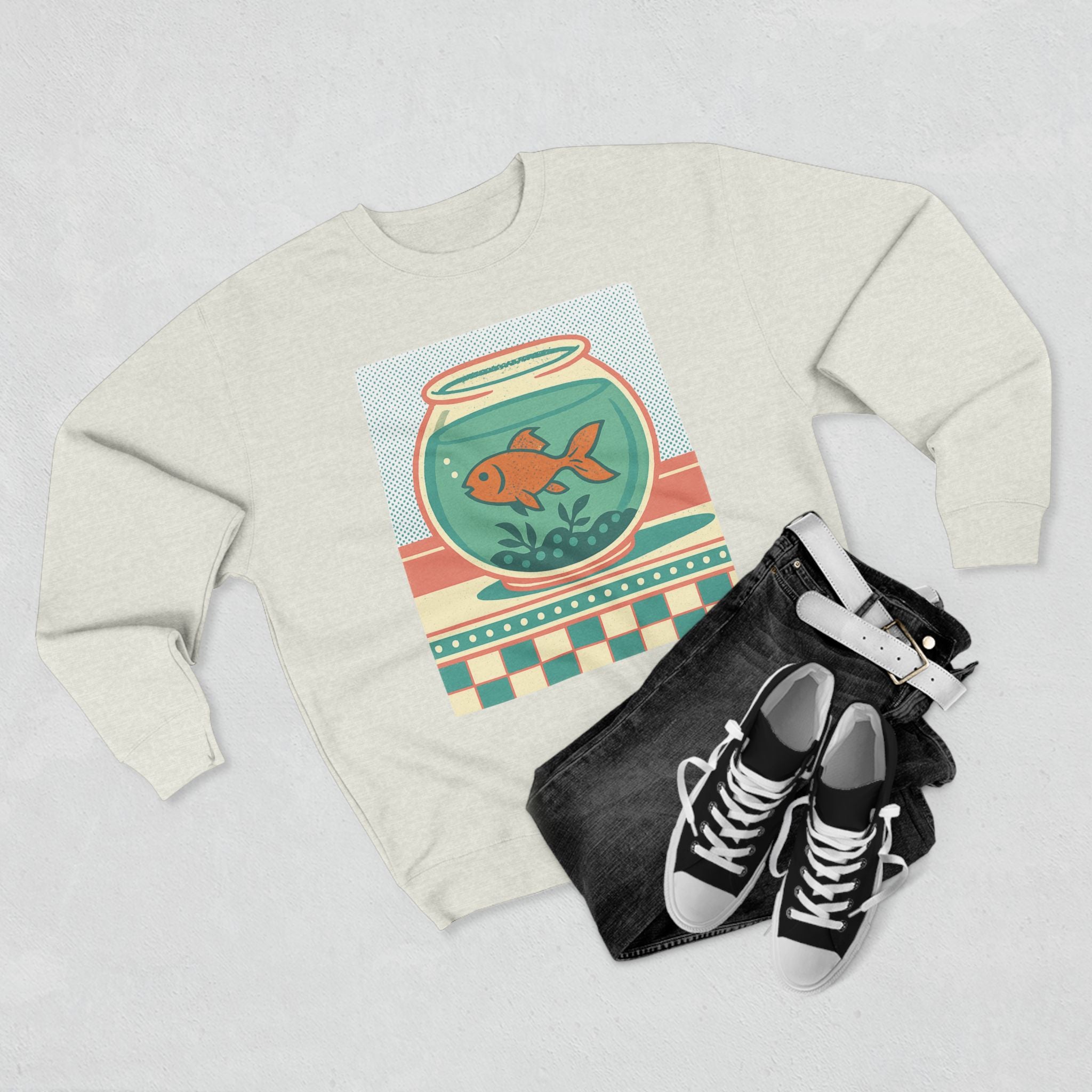 Whimsical Goldfish Sweatshirt, Cozy Crewneck, Fun Gift Idea, Aquatic Theme, Casual Wear, Perfect for Fish Lovers