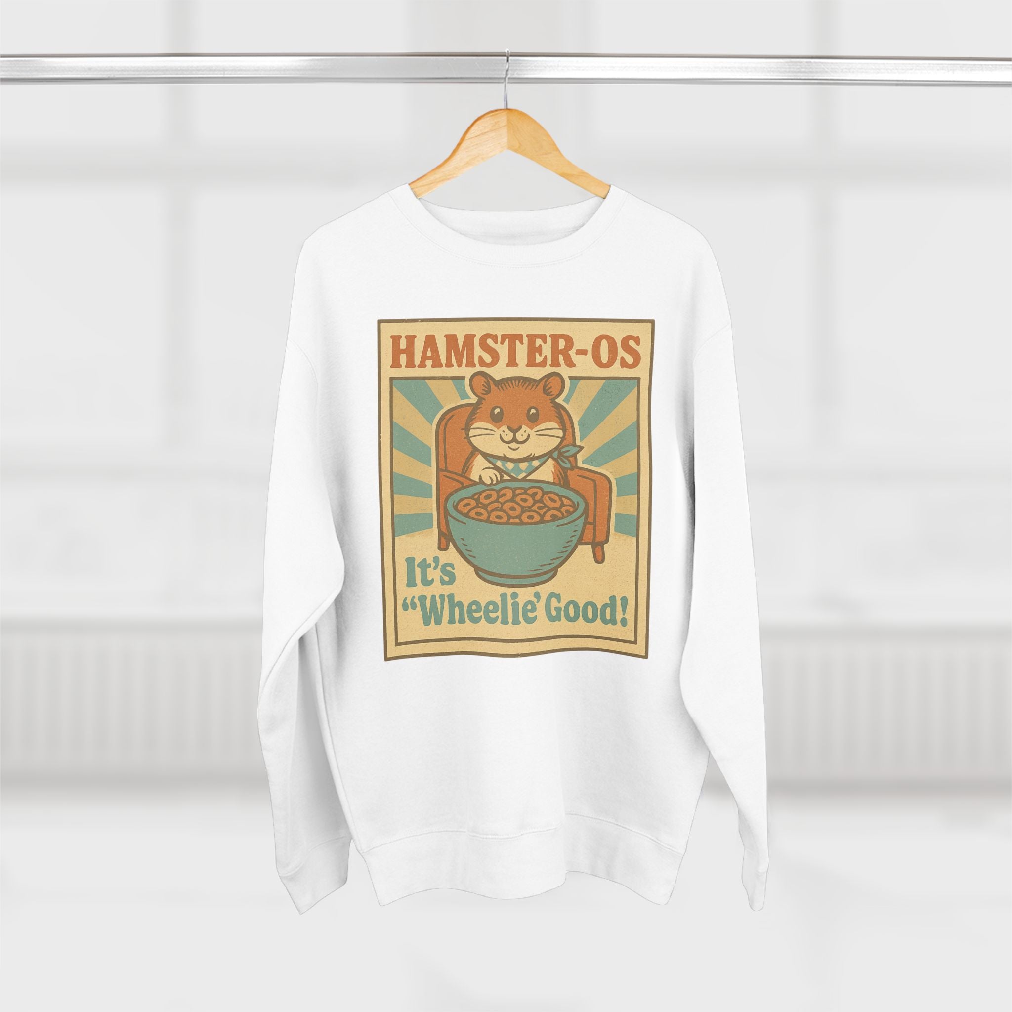 Cute Vintage Hamster Cereal Sweatshirt, Whimsical Crewneck, Unisex Gift, Cute Fall Fashion, Fun Graphic Pullover, Perfect for Animal Lovers