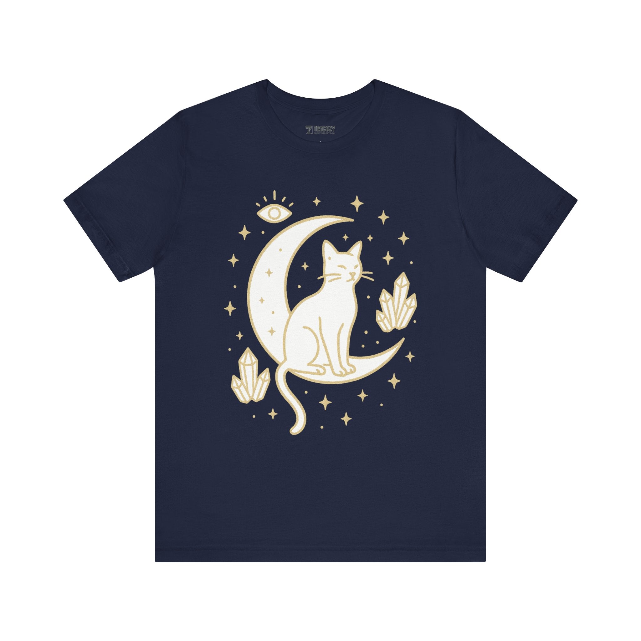Cat with Crystals Tee, Cozy Cat Lover Shirt, Gift for Pet Owners, Trending Cute Animal Top, Cute Cat Tee