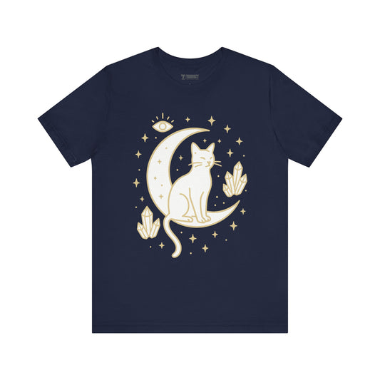 Cat with Crystals Tee, Cozy Cat Lover Shirt, Gift for Pet Owners, Trending Cute Animal Top, Cute Cat Tee