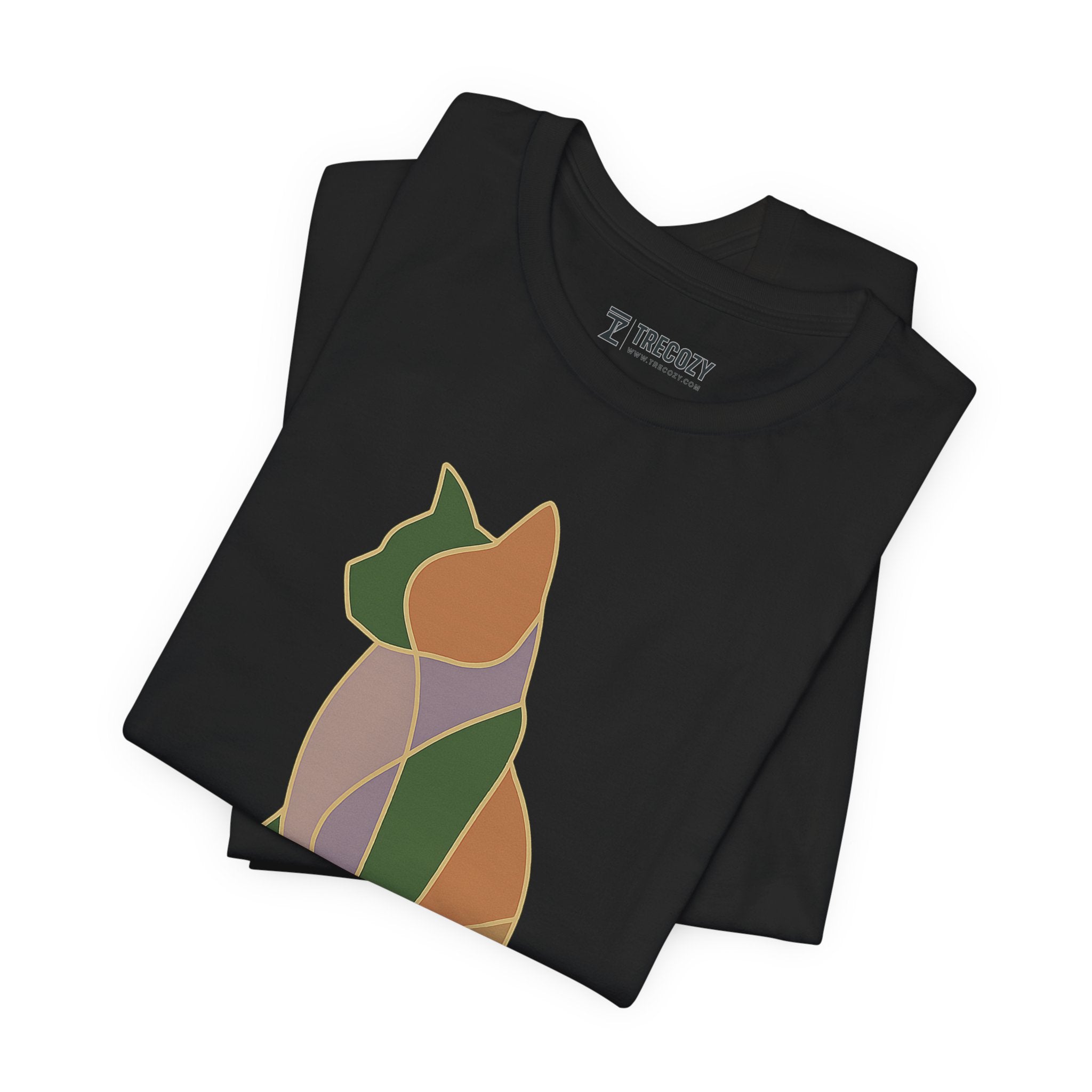 Colorful Geometric Cat Tee, Cozy Cat Lover Shirt, Gift for Pet Owners, Trending Cute Animal Top, Cute Cat Tee