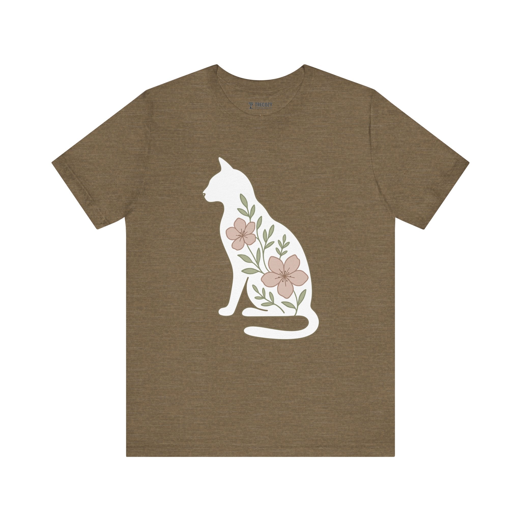 Floral Cat Tee, Cozy Cat Lover Shirt, Gift for Pet Owners, Cute Animal Top, Nature Inspired Fashion