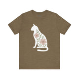 Floral Cat Tee, Cozy Cat Lover Shirt, Gift for Pet Owners, Cute Animal Top, Nature Inspired Fashion