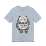 Bear with Fish Catch – Hand-Drawn Wildlife T-Shirt, Rustic Nature Graphic Tee, Artisan Wildlife Graphic Tee