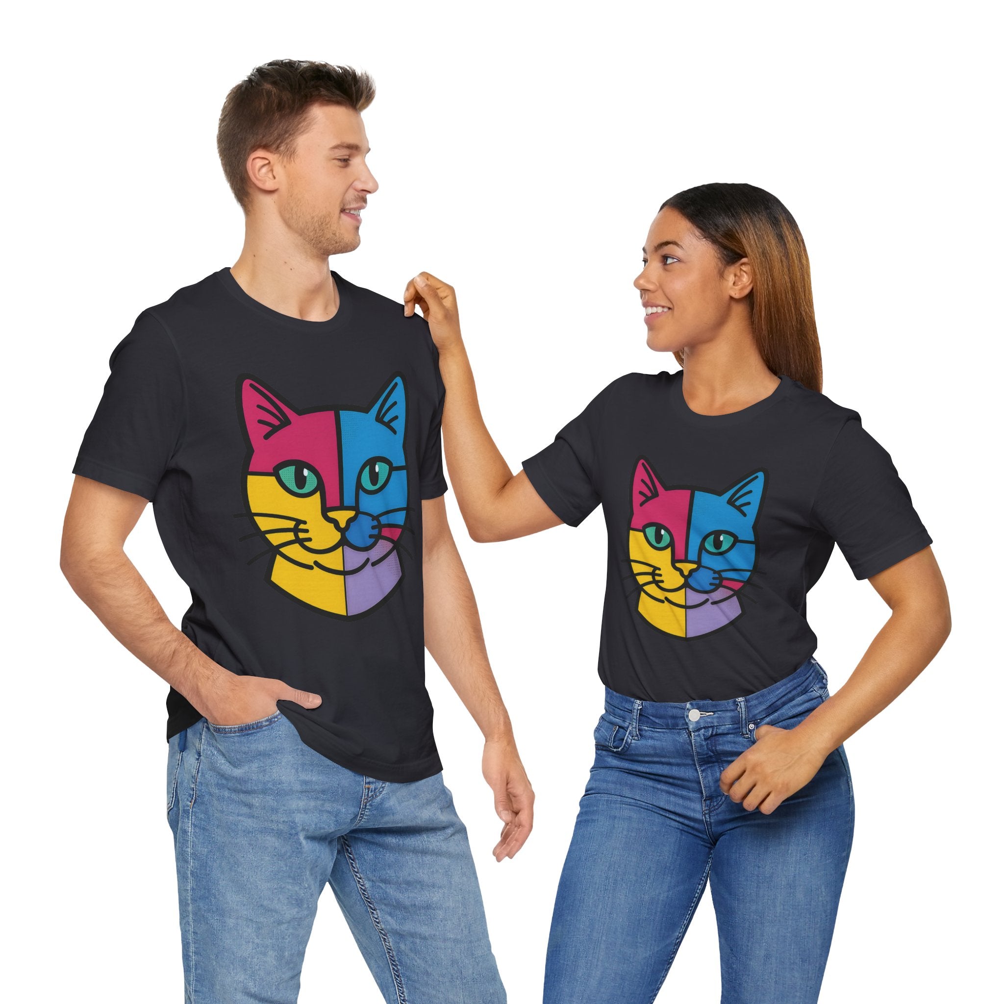 Colorful Cat Tee, Cozy Cat Lover Shirt, Gift for Pet Owners, Trending Cute Animal Top, Nature Inspired Fashion