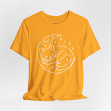 Cozy Cat Moon T-Shirt - Relaxed Tee for Cat Lovers, Perfect Gift for Birthdays, Holidays, or Casual Wear, Soft Cotton Top, Animal Lovers Tee