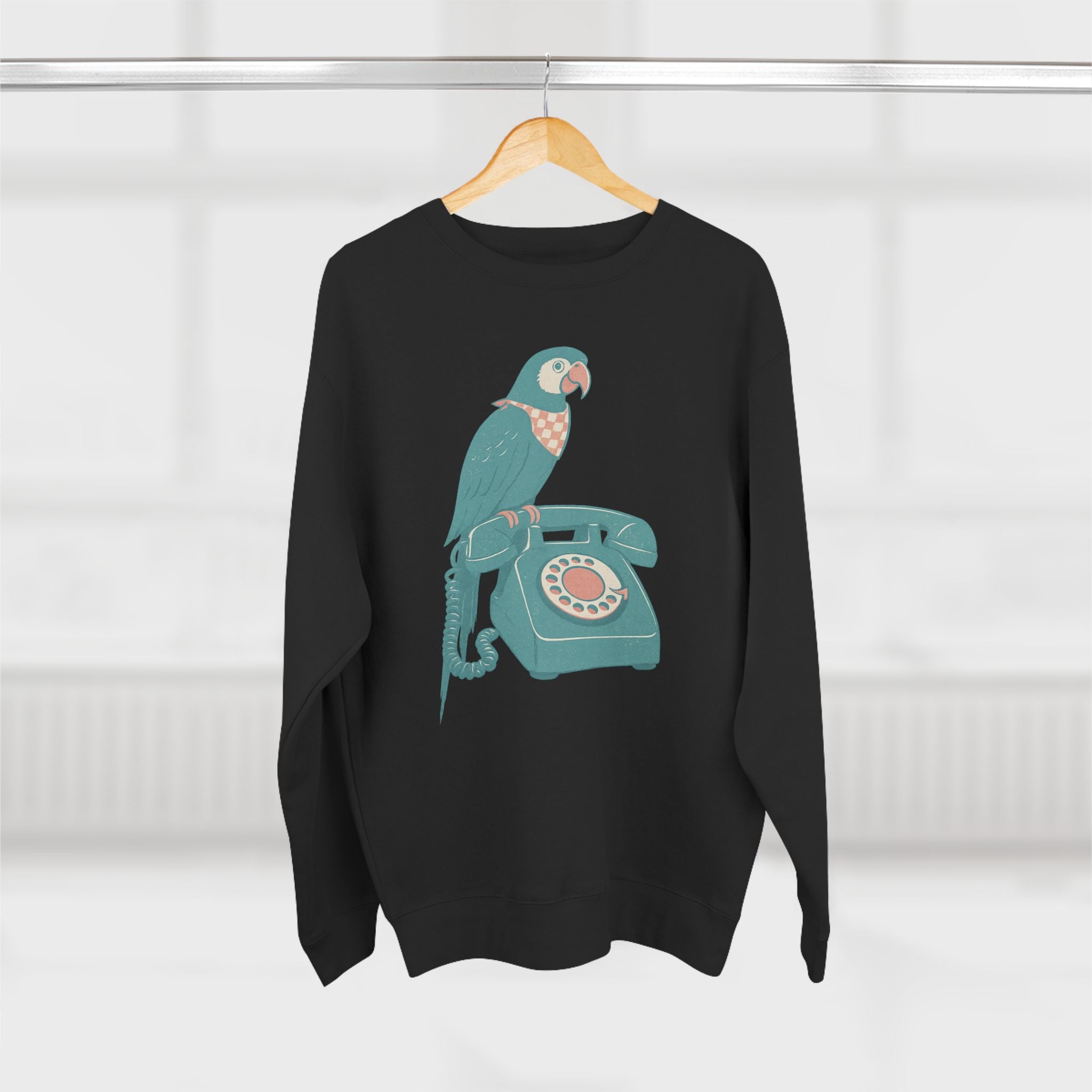 Vintage Parrot Phone Unisex Crewneck Sweatshirt, Gift for Bird Lovers, Cute Casual Wear, Retro Vibe, Ideal for Cozy Days, Birthday Gift