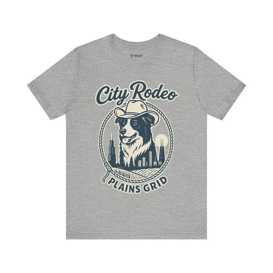 City Rodeo Plains Grid Unisex Tee – Vintage Graphic Dog T-Shirt for Outdoorsy Souls, Perfect Gift for Adventurers, Casual Wear, or Travel