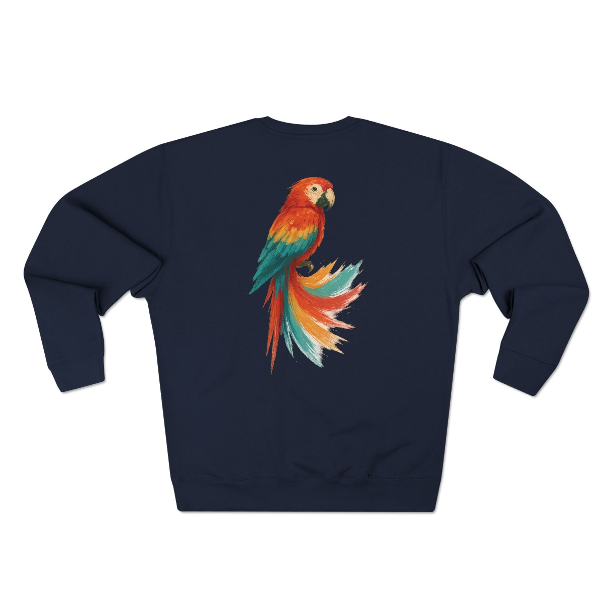 Colorful Parrot Unisex Crewneck Sweatshirt with Back Print, Gift for Bird Lovers, Cute Casual Wear, Artsy Vibe, Ideal for Cozy Days, Birthday Gift