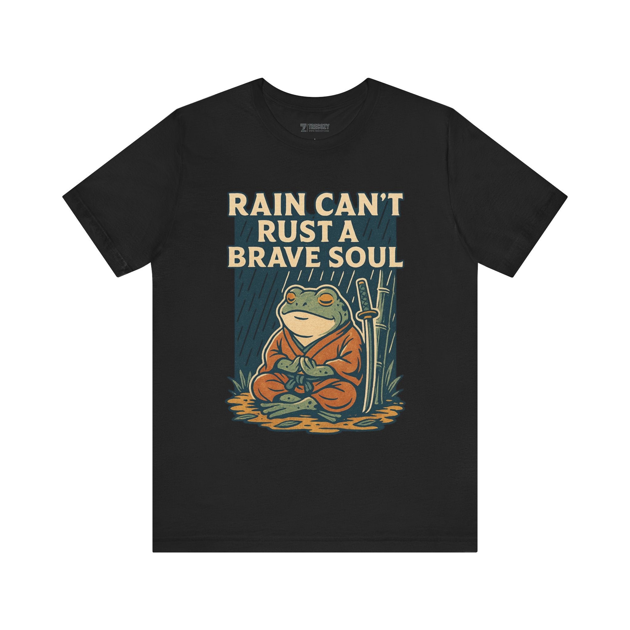 Rain Can’t Rust a Brave Soul – Japanese Ukiyo-e Samurai Frog T-Shirt, Zen Warrior Graphic Tee