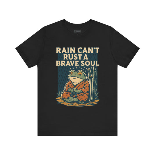 Rain Can’t Rust a Brave Soul – Japanese Ukiyo-e Samurai Frog T-Shirt, Zen Warrior Graphic Tee