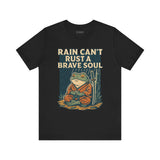 Rain Can’t Rust a Brave Soul – Japanese Ukiyo-e Samurai Frog T-Shirt, Zen Warrior Graphic Tee