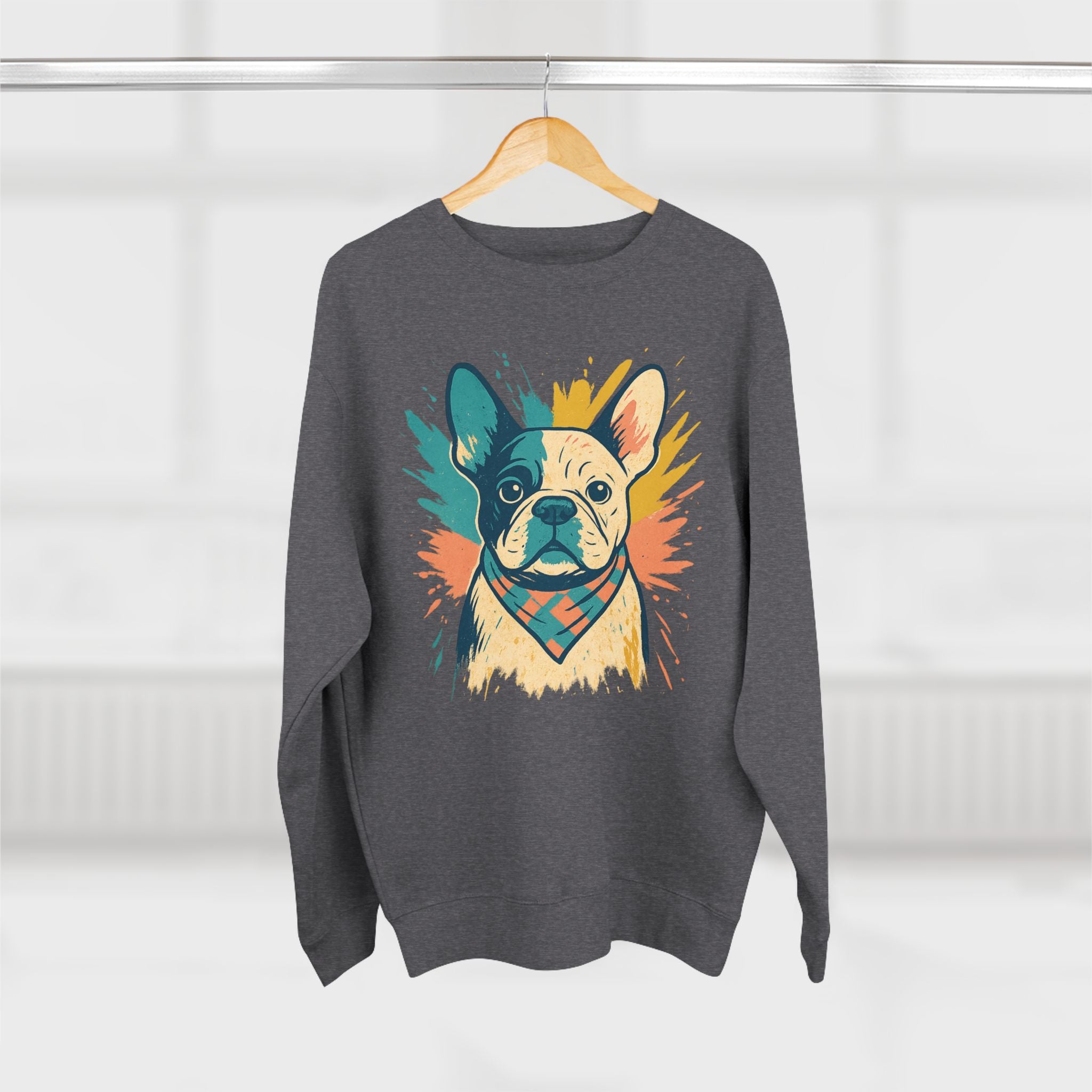 Colorful French Bulldog Crewneck Sweatshirt, Dog Lover Gift, Casual Outfit, Pet Parent Apparel, Animal Art Apparel