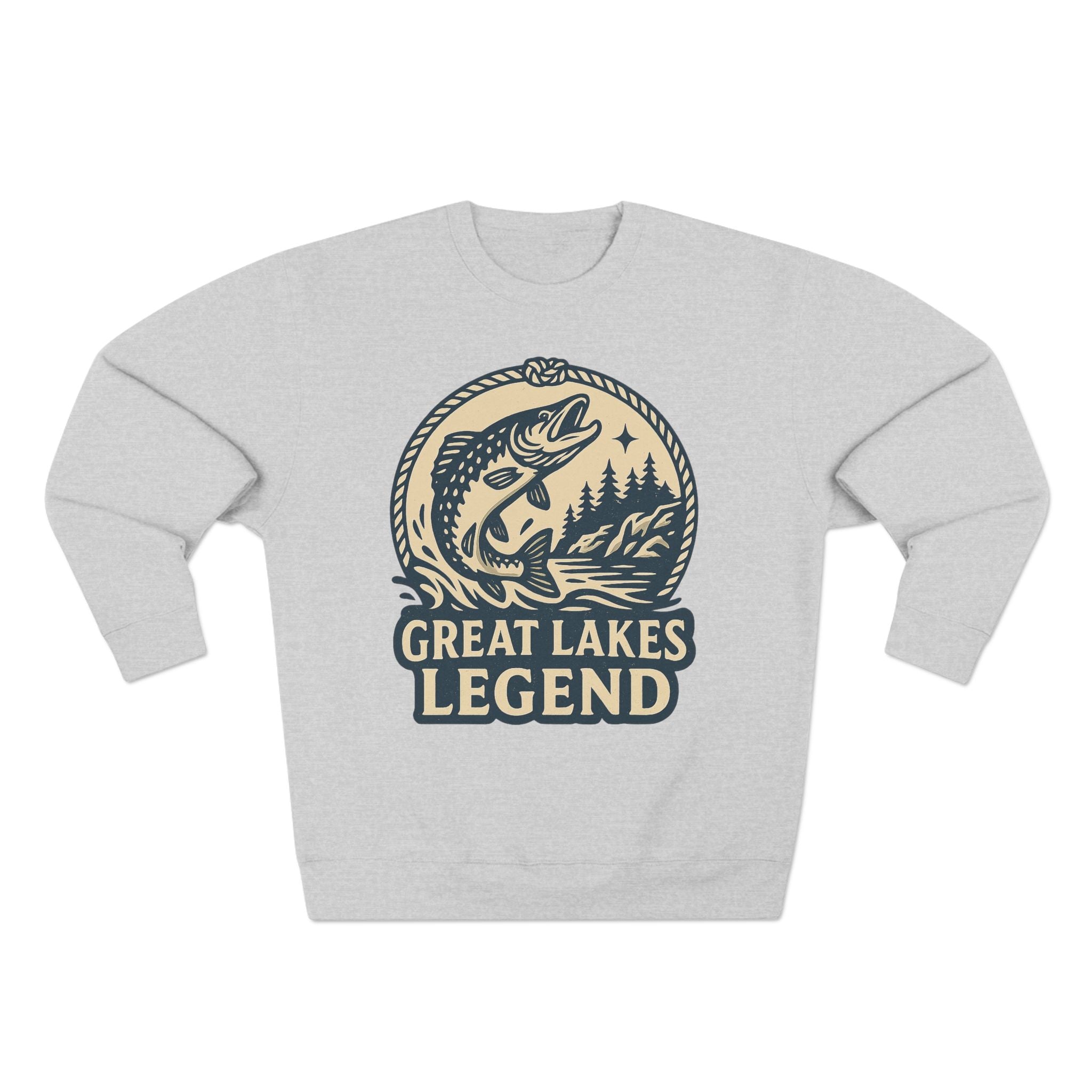 Great Lakes Legend Unisex Crewneck Sweatshirt | Cozy Outdoors Vibe, Perfect for Nature Lovers, Gift for Fishermen, Casual Wear, Fall Fashion