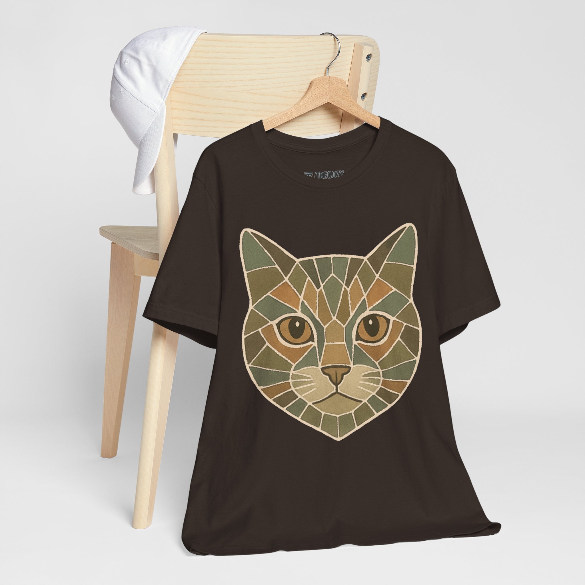 Geometric Cat Tee, Cozy TShirt, Gift for Pet Owners, Trending Cute Animal Top, Cute Cat Tshirt