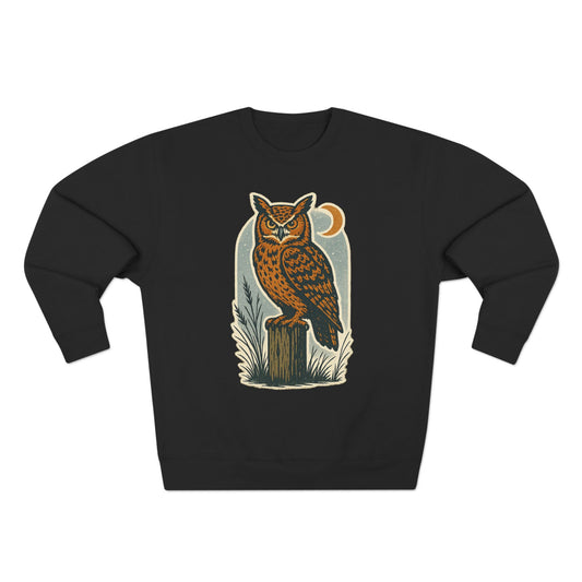 Vintage Owl Unisex Crewneck Sweatshirt - Cozy Fall Wear, Nature Lover Gift, Perfect for Halloween, Casual Comfy Style