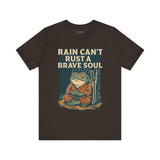 Rain Can’t Rust a Brave Soul – Japanese Ukiyo-e Samurai Frog T-Shirt, Zen Warrior Graphic Tee