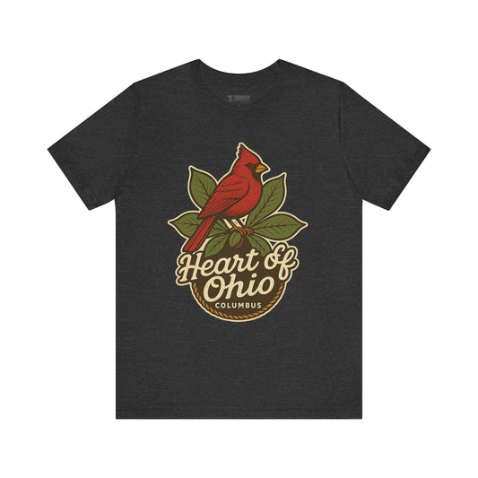 Heart of Ohio Columbus Unisex Tee – Vintage Graphic Bird T-Shirt for Outdoorsy Souls, Perfect Gift for Adventurers, Casual Wear, or Travel