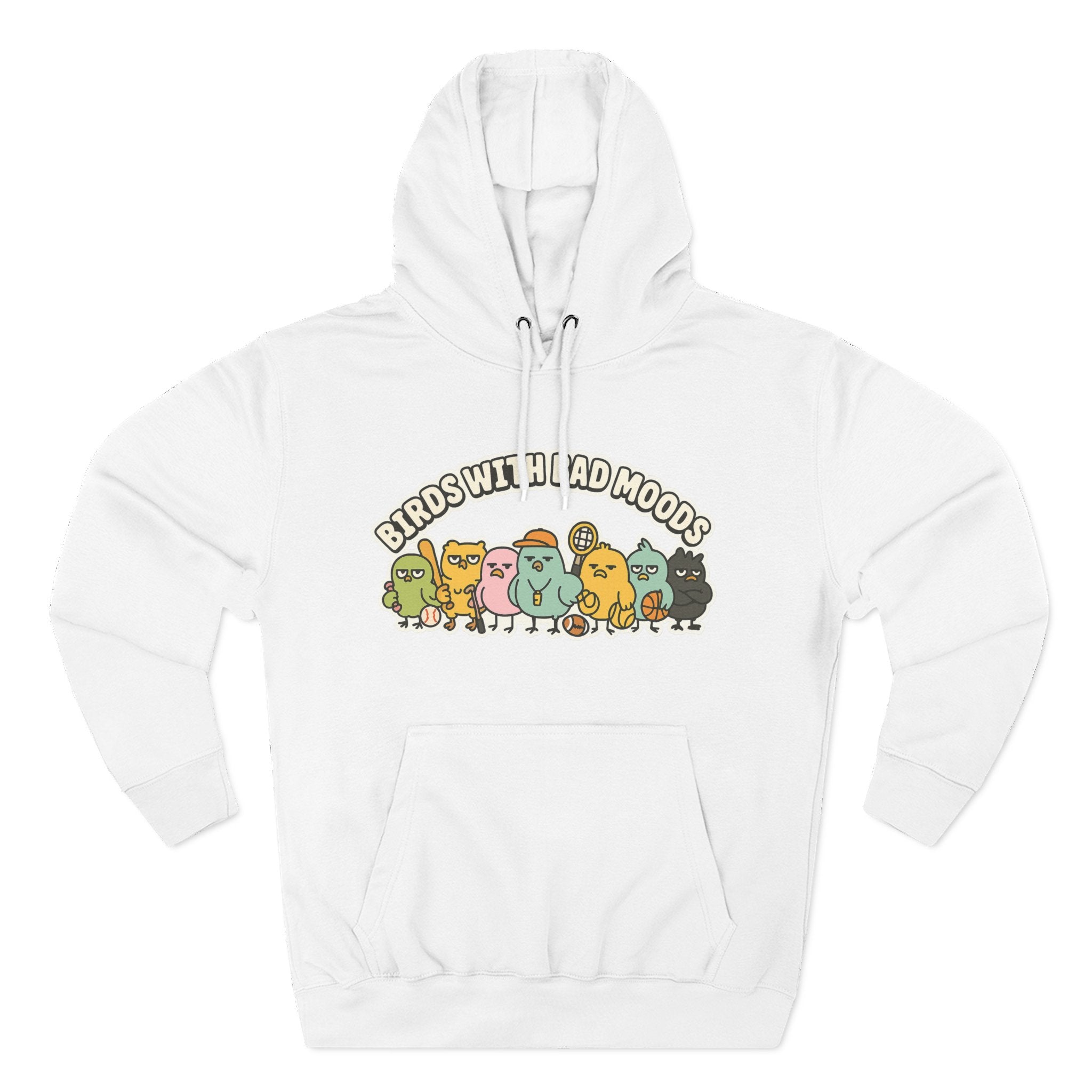 Birds with Bad Moods Adorable Fleece Hoodie, Cozy Sweatshirt, Relaxed Apparel, Gift for Friends, Casual Wear, Chill Hoodie
