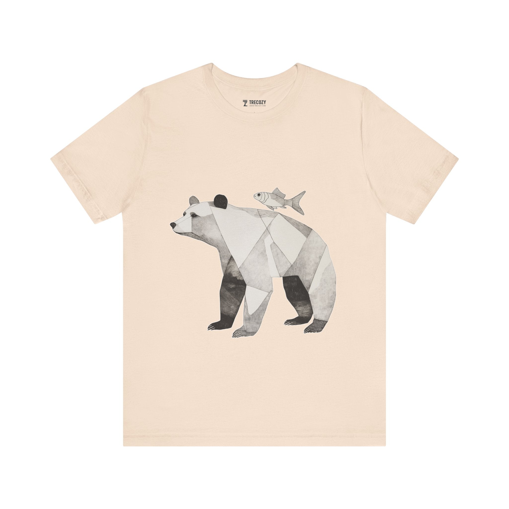 Geometric Bear & Fish – Hand-Drawn Abstract Wildlife T-Shirt, Modern Nature Graphic Tee, Wildlife Graphic Tee