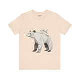 Geometric Bear & Fish – Hand-Drawn Abstract Wildlife T-Shirt, Modern Nature Graphic Tee, Wildlife Graphic Tee
