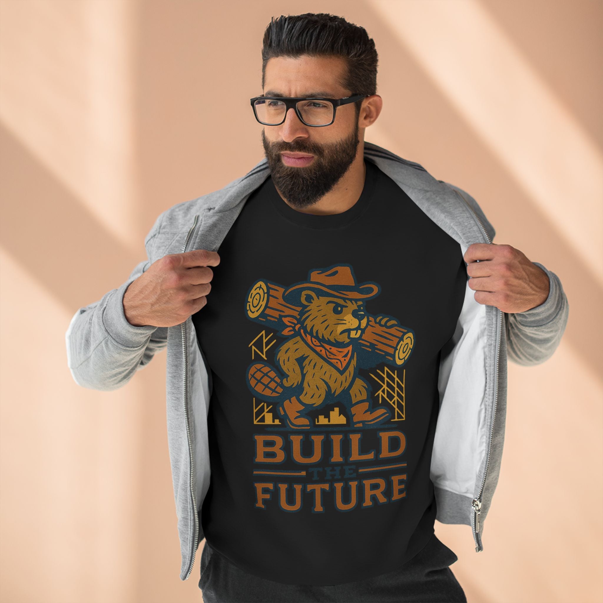 Cozy Unisex Beaver Crewneck Sweatshirt - Build the Future, Inspirational Gift for Dreamers, Casual Layer for Nature Lovers, Comfortable