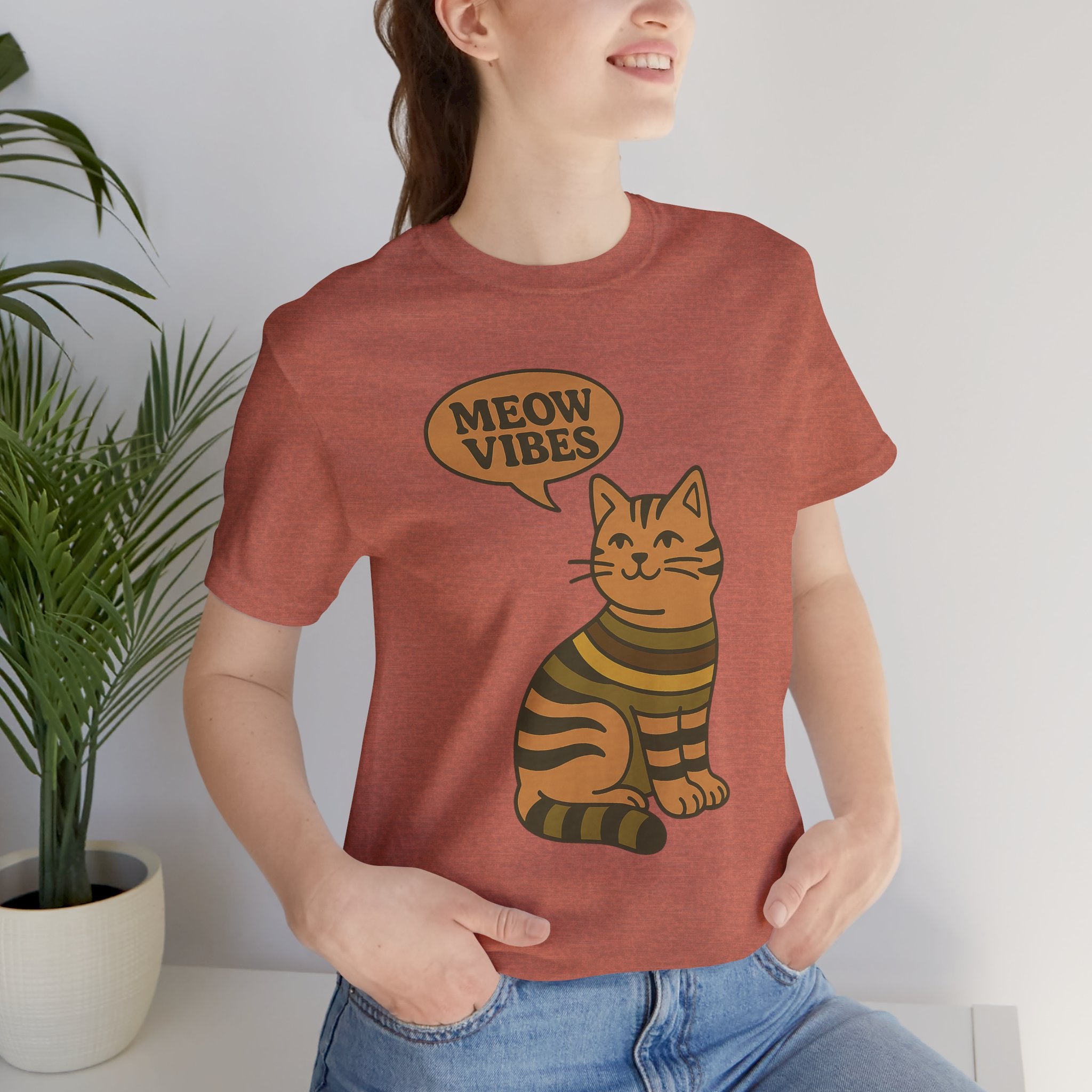 Meow Vibes Cat Tee, Cozy Cat Lover Shirt, Gift for Pet Owners, Trending Cute Animal Top, Nature Inspired Fashion