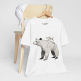 Geometric Bear & Fish – Hand-Drawn Abstract Wildlife T-Shirt, Modern Nature Graphic Tee, Wildlife Graphic Tee
