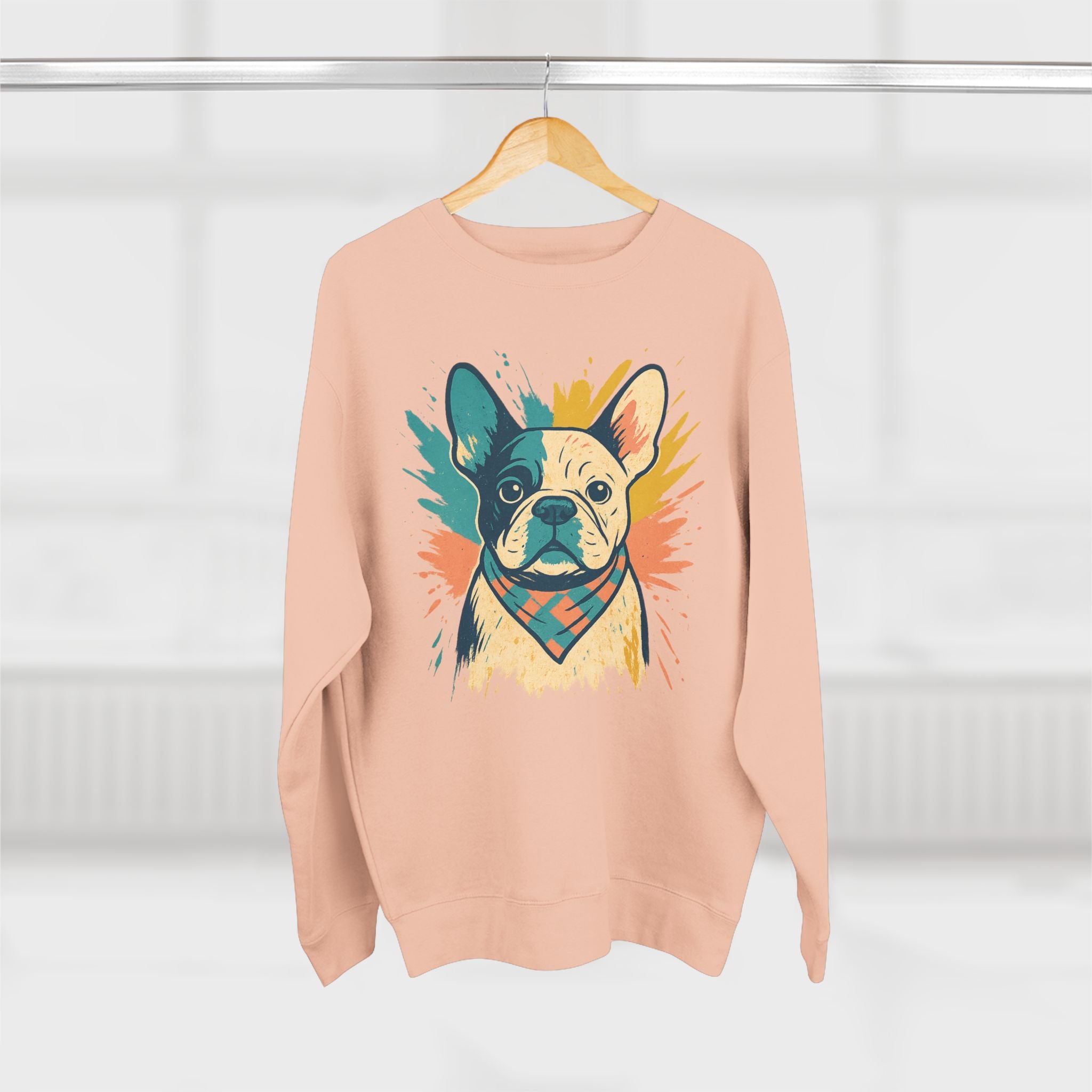 Colorful French Bulldog Crewneck Sweatshirt, Dog Lover Gift, Casual Outfit, Pet Parent Apparel, Animal Art Apparel