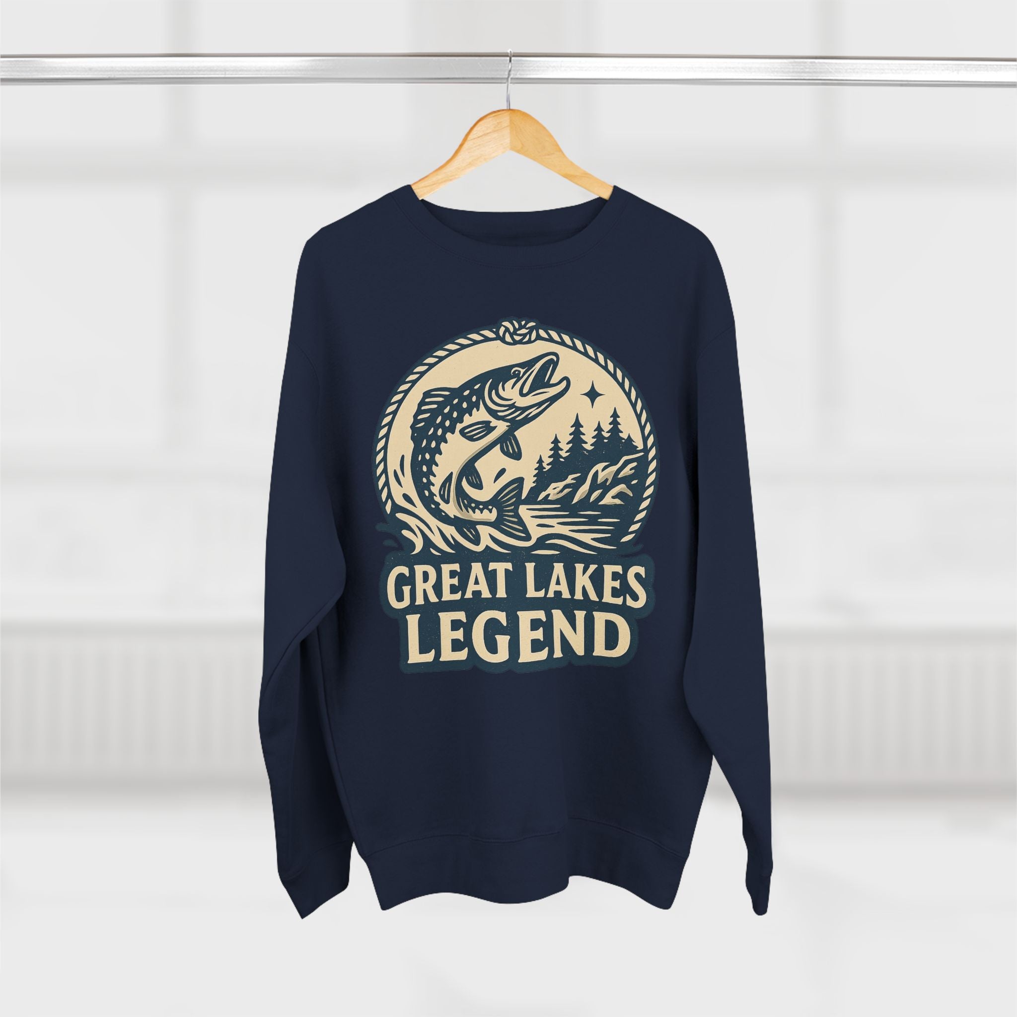 Great Lakes Legend Unisex Crewneck Sweatshirt | Cozy Outdoors Vibe, Perfect for Nature Lovers, Gift for Fishermen, Casual Wear, Fall Fashion