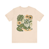 Cat with Plants Tee, Unisex Graphic Shirt, Pawsome Travel Shirt, Pet Lover Gift, Outdoor Adventure Apparel