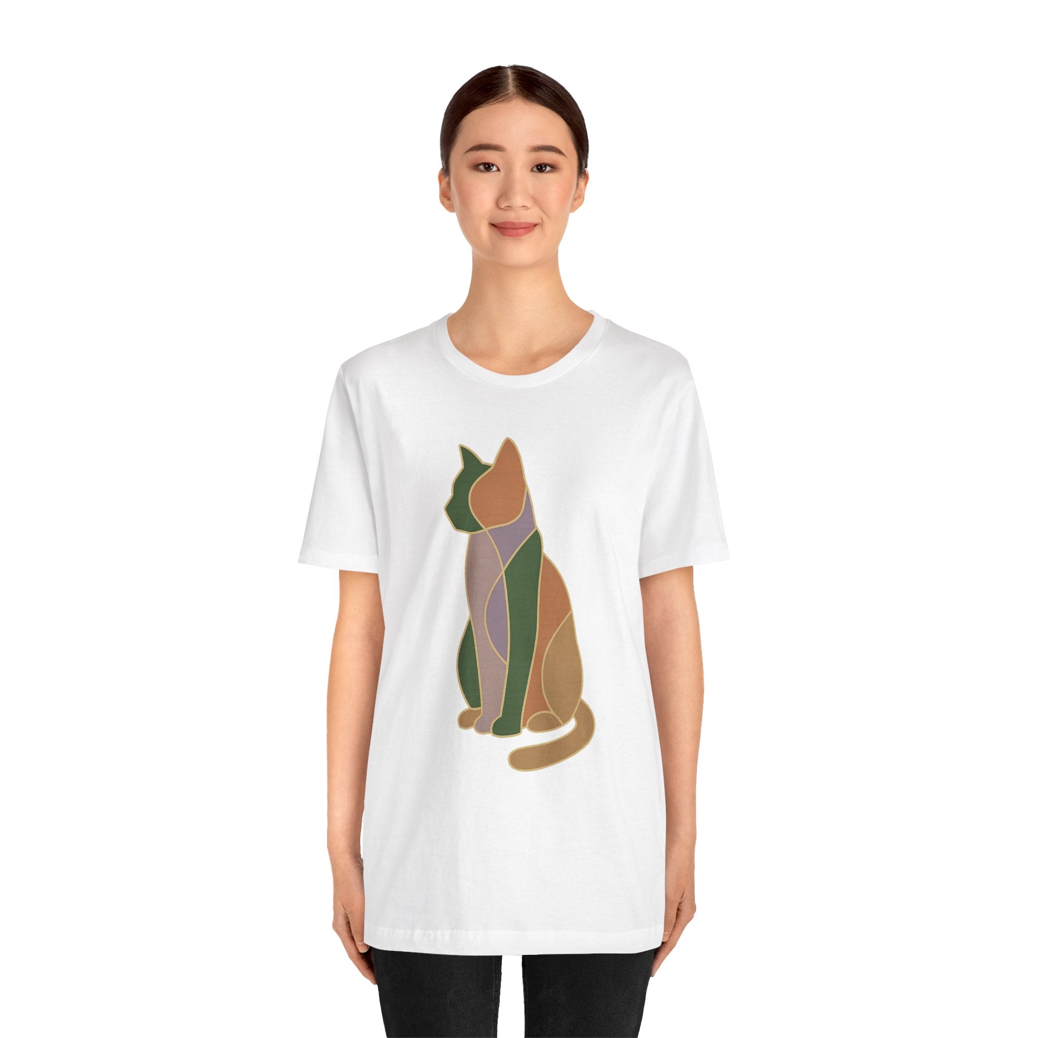 Colorful Geometric Cat Tee, Cozy Cat Lover Shirt, Gift for Pet Owners, Trending Cute Animal Top, Cute Cat Tee