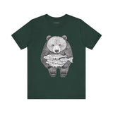 Bear with Fish Catch – Hand-Drawn Wildlife T-Shirt, Rustic Nature Graphic Tee, Artisan Wildlife Graphic Tee