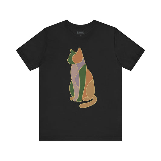 Colorful Geometric Cat Tee, Cozy Cat Lover Shirt, Gift for Pet Owners, Trending Cute Animal Top, Cute Cat Tee