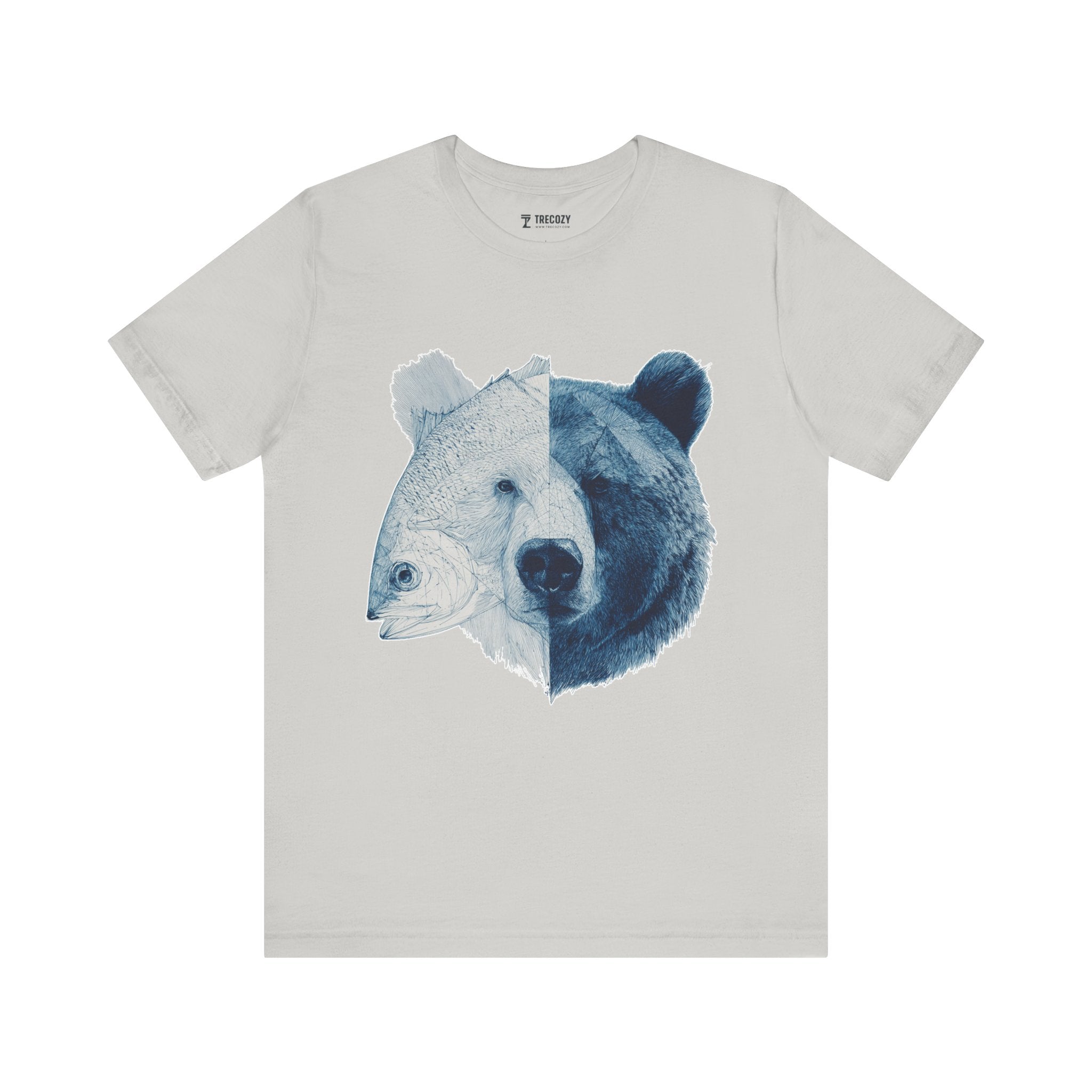 Bear & Fish Duality – Artistic Wildlife Fusion T-Shirt, Nature-Inspired Graphic Tee