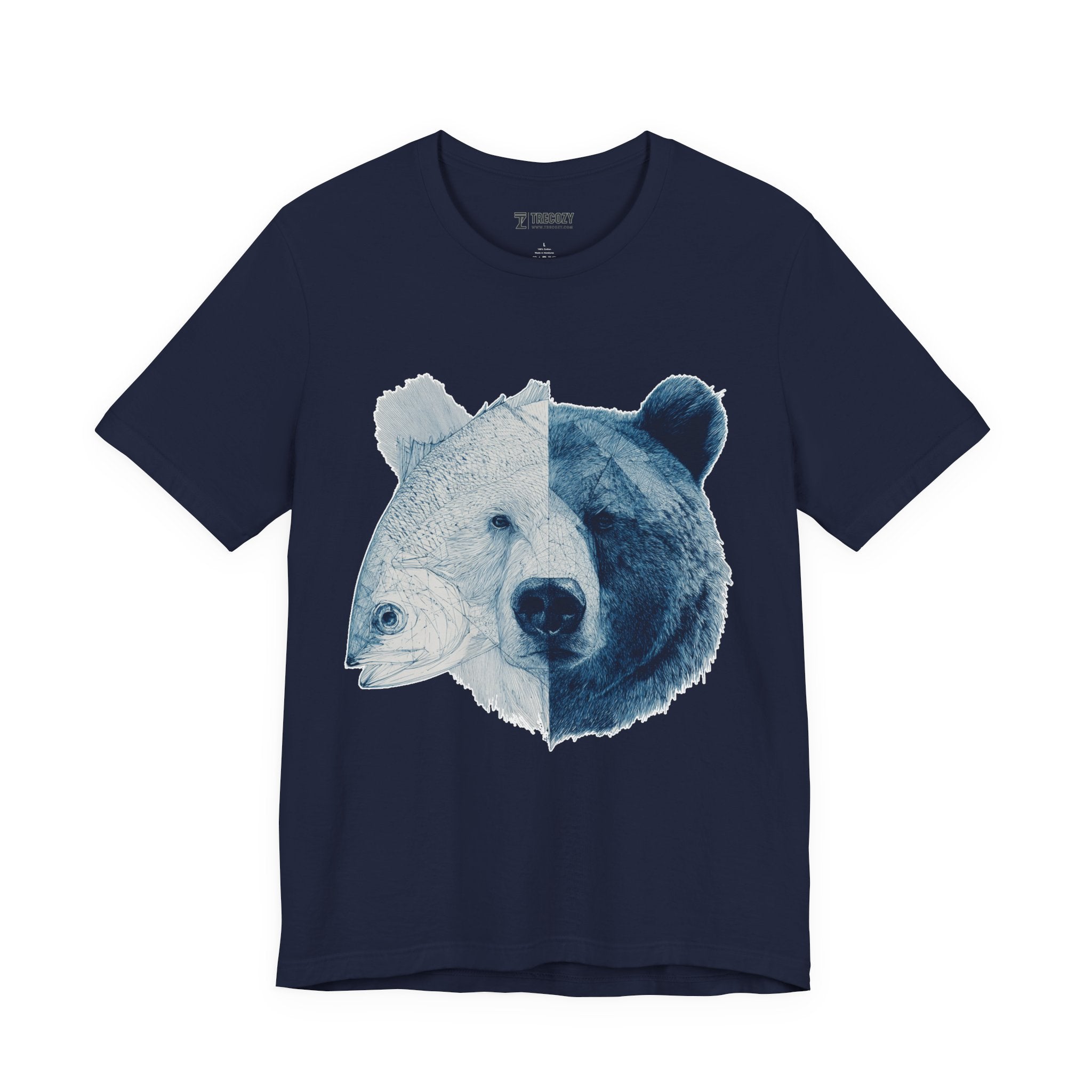 Bear & Fish Duality – Artistic Wildlife Fusion T-Shirt, Nature-Inspired Graphic Tee