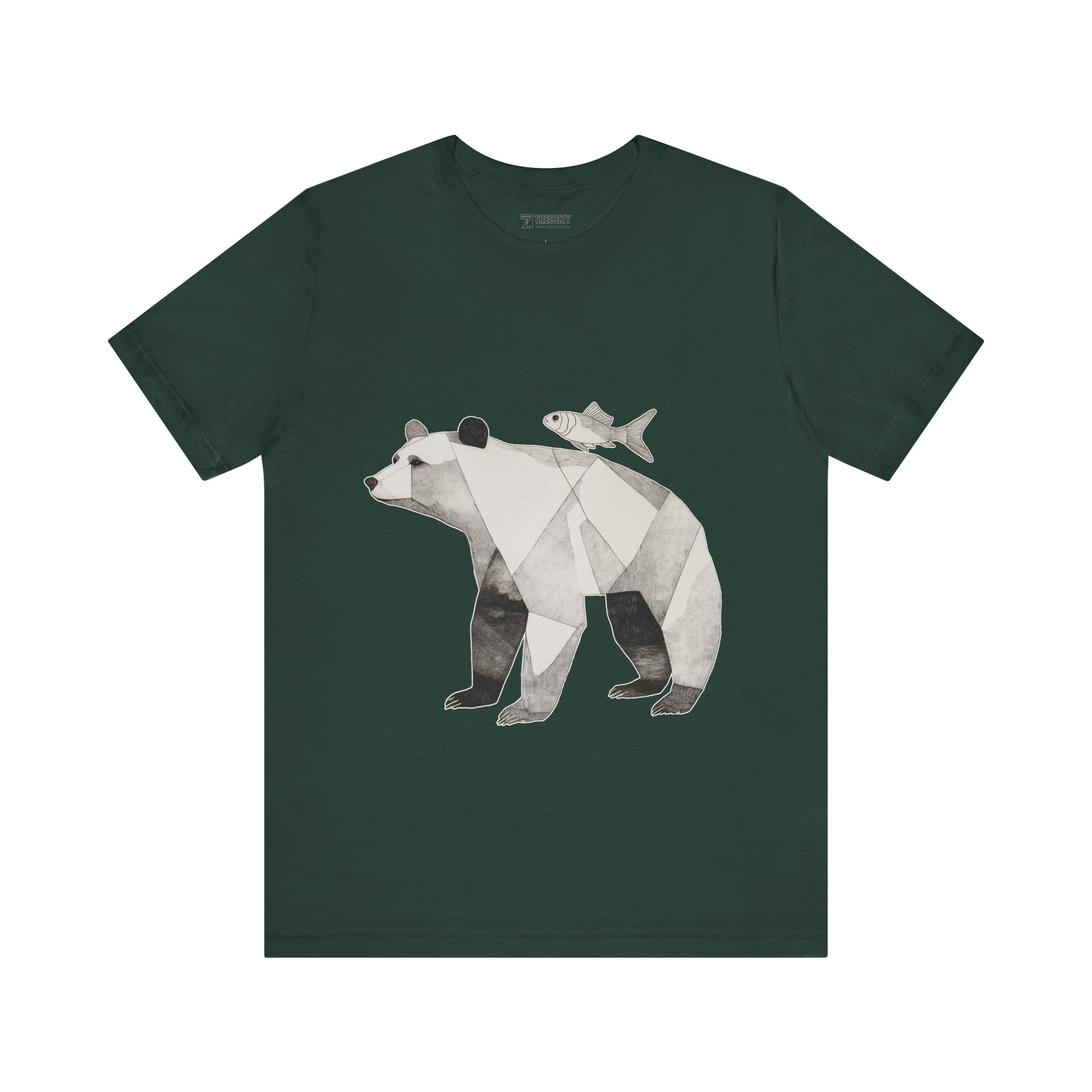 Geometric Bear & Fish – Hand-Drawn Abstract Wildlife T-Shirt, Modern Nature Graphic Tee, Wildlife Graphic Tee