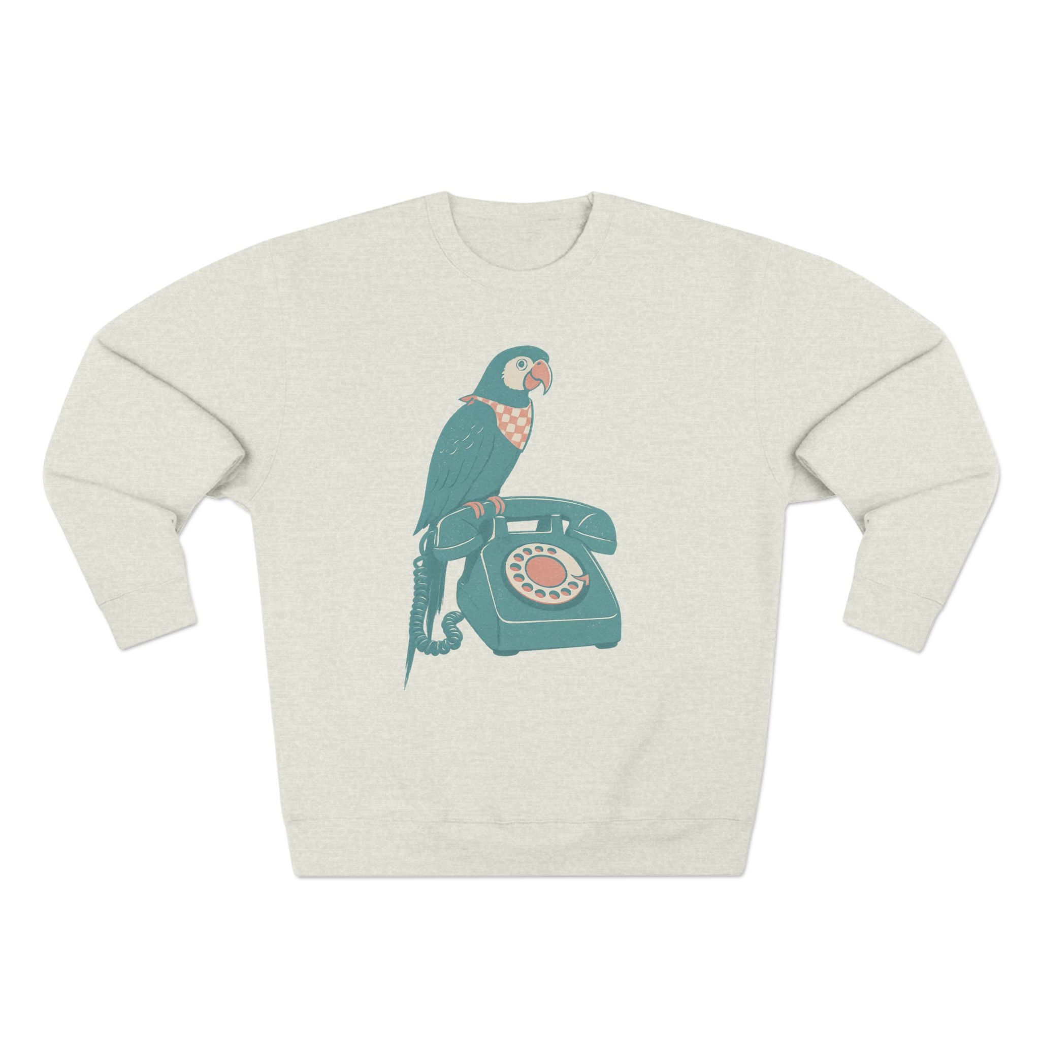 Vintage Parrot Phone Unisex Crewneck Sweatshirt, Gift for Bird Lovers, Cute Casual Wear, Retro Vibe, Ideal for Cozy Days, Birthday Gift