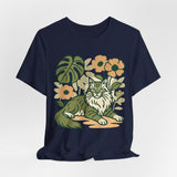 Cat with Plants Tee, Unisex Graphic Shirt, Pawsome Travel Shirt, Pet Lover Gift, Outdoor Adventure Apparel