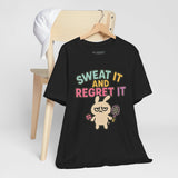 Sweat It and Regret It – Funny Sports Bunny T-Shirt, Quirky Cartoon Tennis Graphic Tee