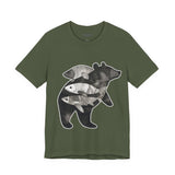 Bear & Fish – Nature T-Shirt, Artisan Wildlife Graphic Tee, Bear Graphic T-Shirt, Wildlife Lover Shirt